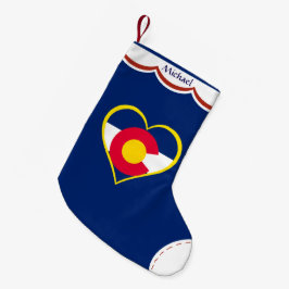Calcetín Navideño Pequeño Azul personalizado del corazón de la bandera de Co