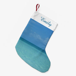 Calcetín Navideño Pequeño Azul turquesa tropical del horizonte del Caribe