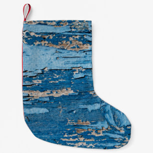 Calcetín Navideño Pequeño Azul vintage: Vieja textura de madera