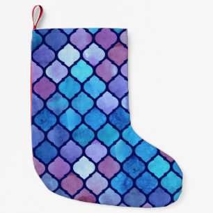 Calcetín Navideño Pequeño Azulejos Árabes Geométricos Abstractos de Acuarela