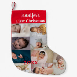 Calcetín Navideño Pequeño Baby's First Christmas Custom Photo Collage Name 