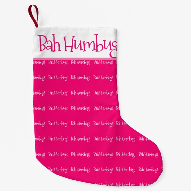 Calcetín Navideño Pequeño Bah humorística rosa (Anverso)