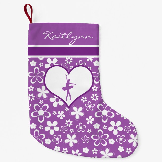 Calcetín Navideño Pequeño Bailarín de ballet púrpura personalizado del (Anverso)