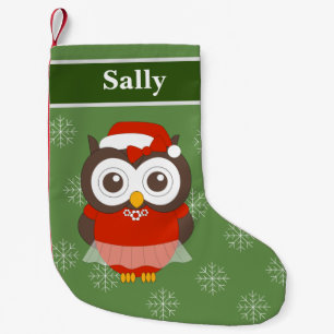 Calcetín Navideño Pequeño Bailarina Búho Navidad Copos de Nieve Verde