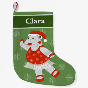 Calcetín Navideño Pequeño Bailarina Hipopótamo ilustrado Navidades Copos de 