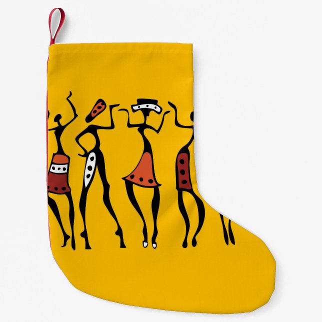 Calcetín Navideño Pequeño Bailarinas africanas, cosecha de silueta étnica. (Anverso)