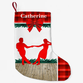 Calcetín Navideño Pequeño Bailarines del oscilación con la tela escocesa