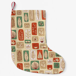 Calcetín Navideño Pequeño Baldosas de diseño escandinavo con hojas abstracta