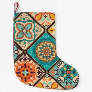 Calcetín Navideño Pequeño Baldosas de mosaico colorido: motivos islámicos.
