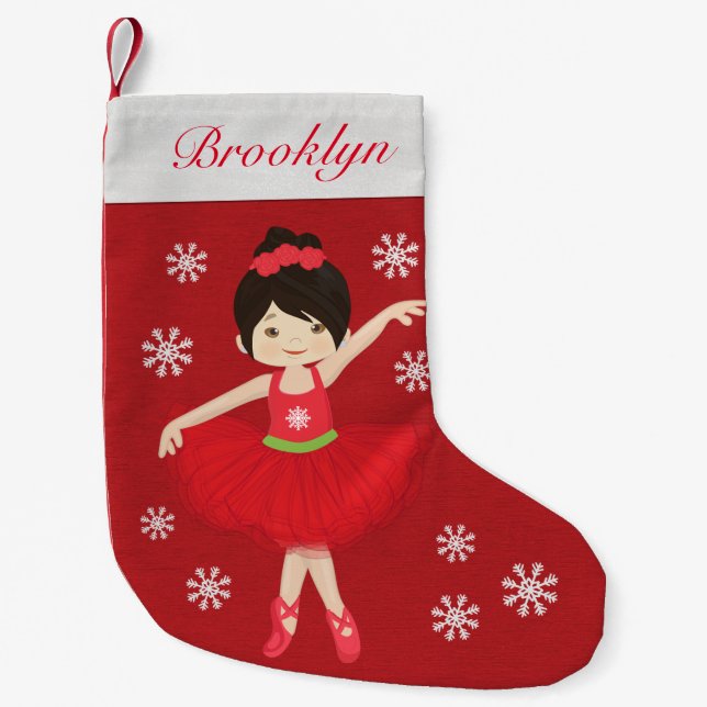 Calcetín Navideño Pequeño Ballerina de Navidades asiáticos personalizados (Anverso)