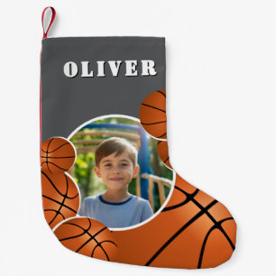 Calcetín Navideño Pequeño Balón de baloncesto personalizado Foto de niño fút