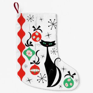 Calcetín Navideño Pequeño Banda de gato de Navidad retro de dos lados
