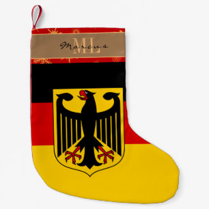 Calcetín Navideño Pequeño Bandera alemana, Alemania, monograma, copo de niev