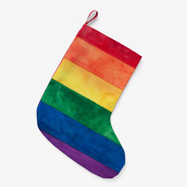 Calcetín Navideño Pequeño Bandera arcoiris del orgullo gay (Frente (Colgado))