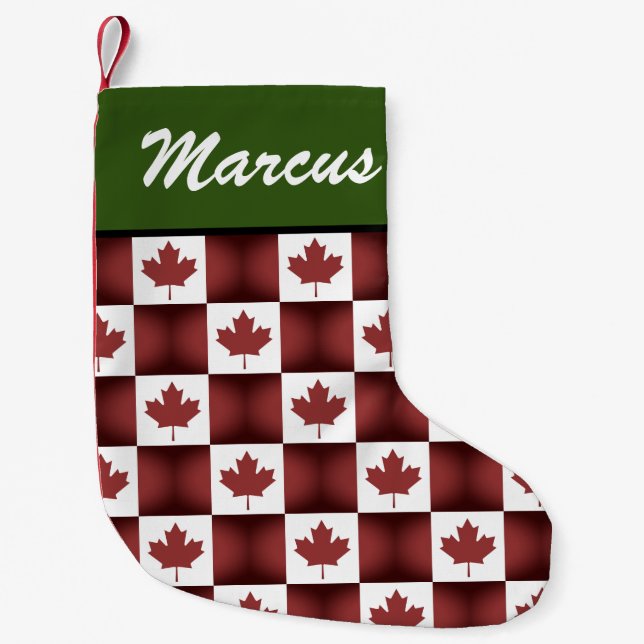 Calcetín Navideño Pequeño Bandera canadiense personalizado patrón de hojas d (Anverso)