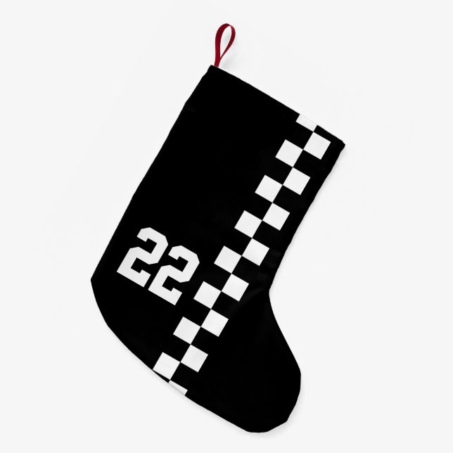 Calcetín Navideño Pequeño Bandera De Carreras Personalizada Negra Y Blanca (Frente (Colgado))