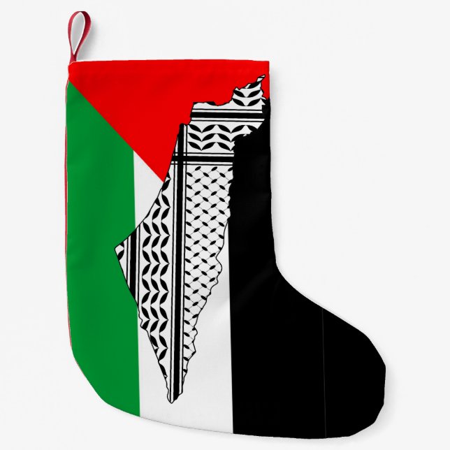Calcetín Navideño Pequeño Bandera de Palestina y mapa con el modelo de Keffi (Anverso)