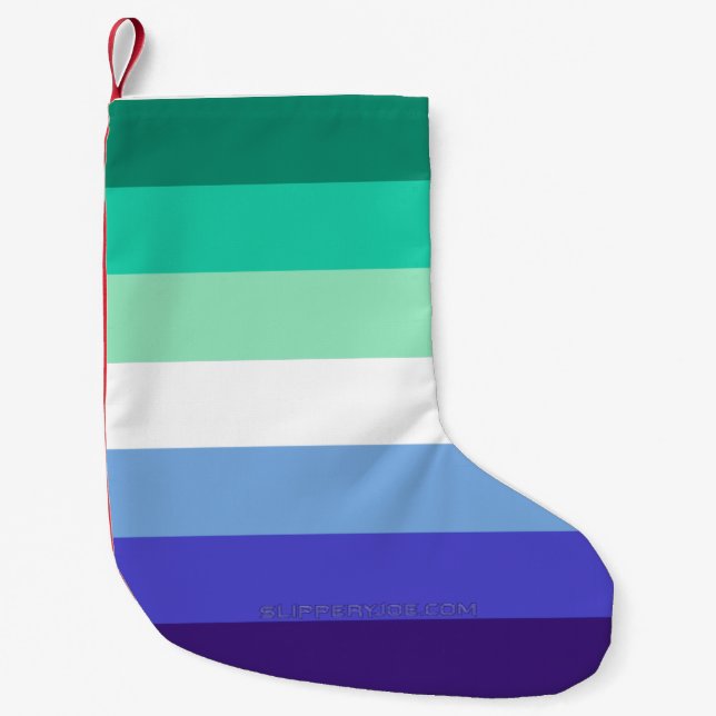 Calcetín Navideño Pequeño Bandera del Orgullo Gay Transeúnte, SlipperyJoe, (Anverso)