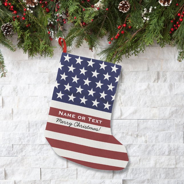 Calcetín Navideño Pequeño Bandera estadounidense Patriótica Feliz Navidad (Subido por el creador)