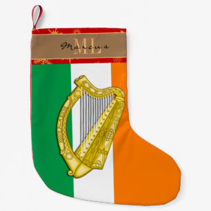 Calcetín Navideño Pequeño Bandera irlandesa, Irlanda, monograma, arpa
