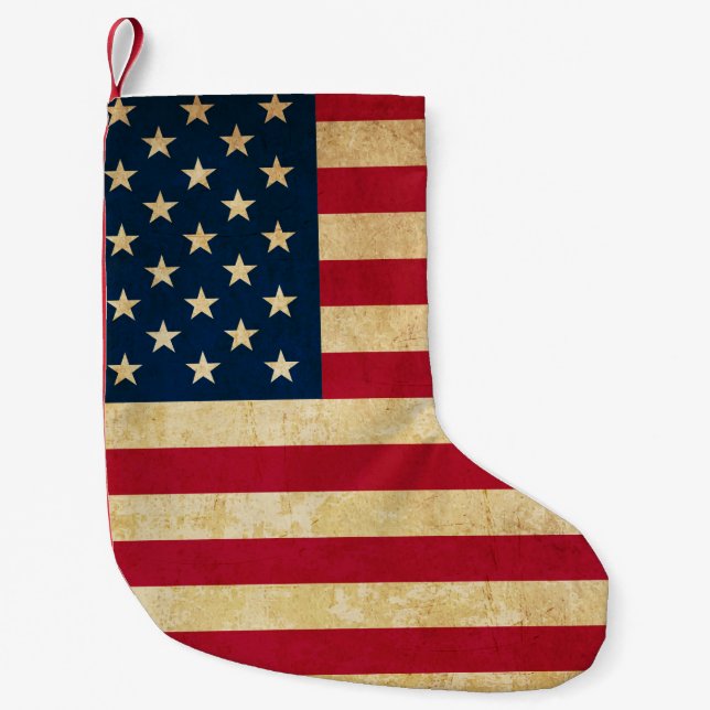 Calcetín Navideño Pequeño Bandera Patriótica Americana Vintage (Anverso)