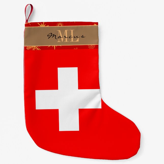 Calcetín Navideño Pequeño Bandera suiza, Suiza, monograma (Anverso)