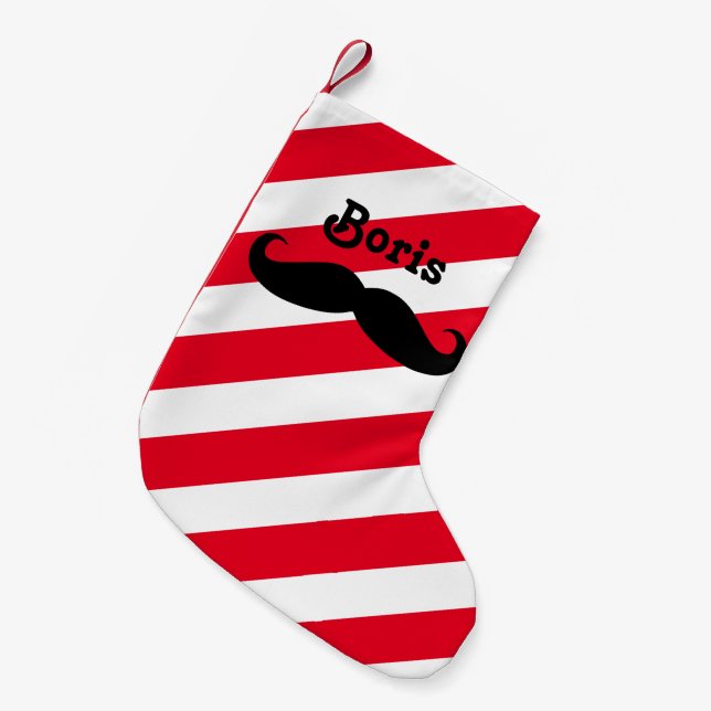 Calcetín Navideño Pequeño Barbershop Tienda Roja Blanca Pole Mustache Barber (Frente (Colgado))
