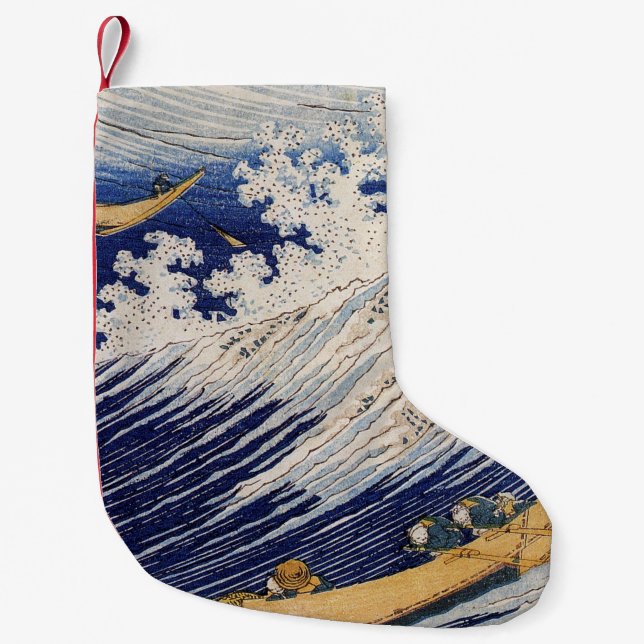 Calcetín Navideño Pequeño Barcos marinos de las olas del océano de Hokusai (Anverso)