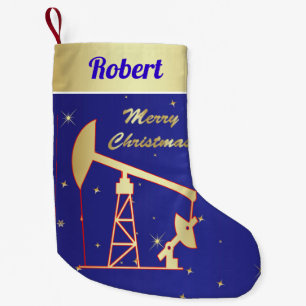 Calcetín Navideño Pequeño Barrido de petróleo Jack Feliz Navidad Azul