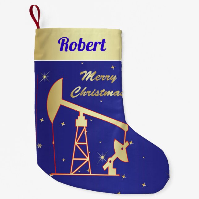 Calcetín Navideño Pequeño Barrido de petróleo Jack Feliz Navidad Azul (Anverso)