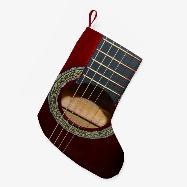 Calcetín Navideño Pequeño Barril de guitarra clásica marrón, (Frente (Colgado))