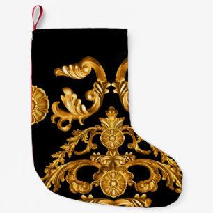 Calcetín Navideño Pequeño Barroco dorado, elementos ornamentales.