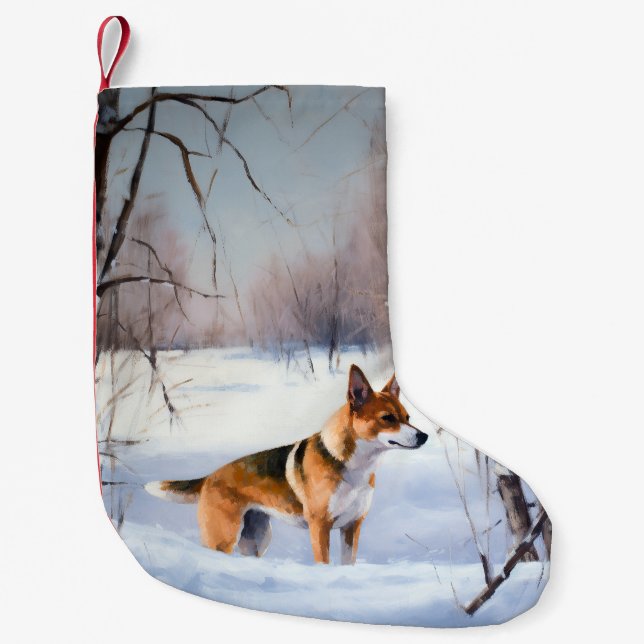 Calcetín Navideño Pequeño Basenji deja que nieve Navidades (Anverso)