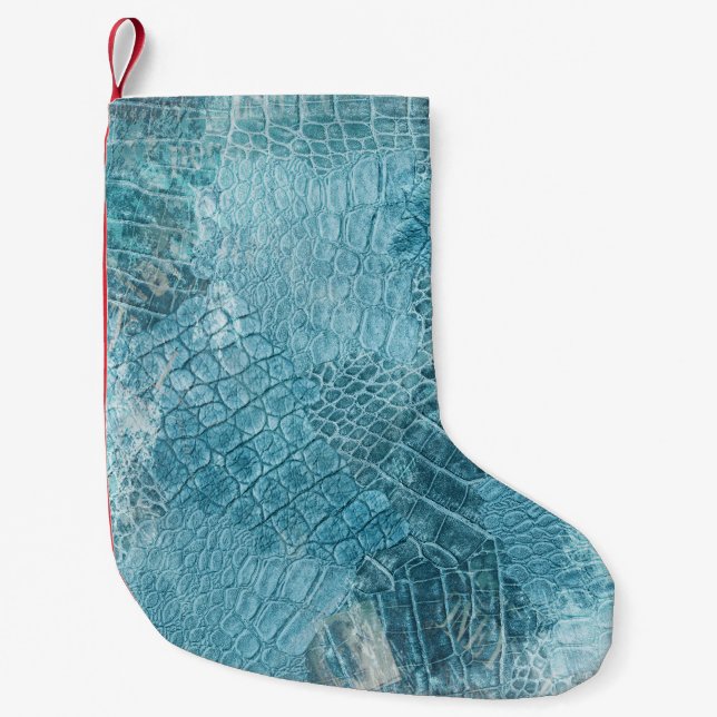 Calcetín Navideño Pequeño Batik cocodrilo: Arte texturizado de tela (Anverso)