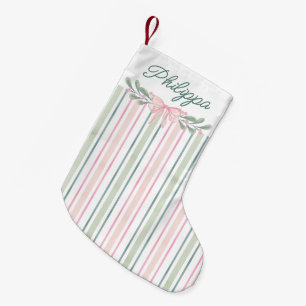 Calcetín Navideño Pequeño Bayas de acuarela rosa lazos rayas Navidad