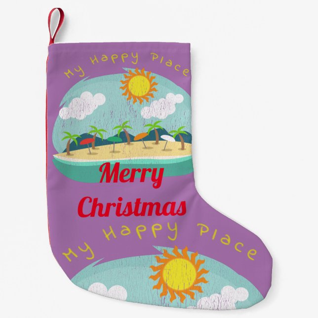 Calcetín Navideño Pequeño Beach Happy Place Thunder_Cove (Anverso)