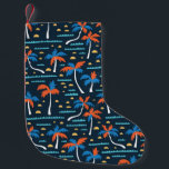 Calcetín Navideño Pequeño Beach Vibes: Elegancia hawaiana vintage.<br><div class="desc">Playa sin mar Estilo vintage con arena, palmeras y olas. Fondo hawaiano vintage. Diseño de tela de verano. Patrón de playa vintage que recuerda al paraíso hawaiano, perfecto para telas de verano. Los sueños de verano se tejen en vigas de estilo hawaiano vintage. patrón, playa, verano, tropical, hawaii, sin costuras,...</div>