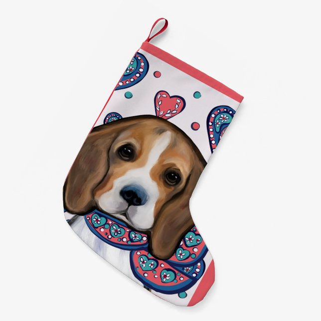 Calcetín Navideño Pequeño Beagle       (Frente (Colgado))