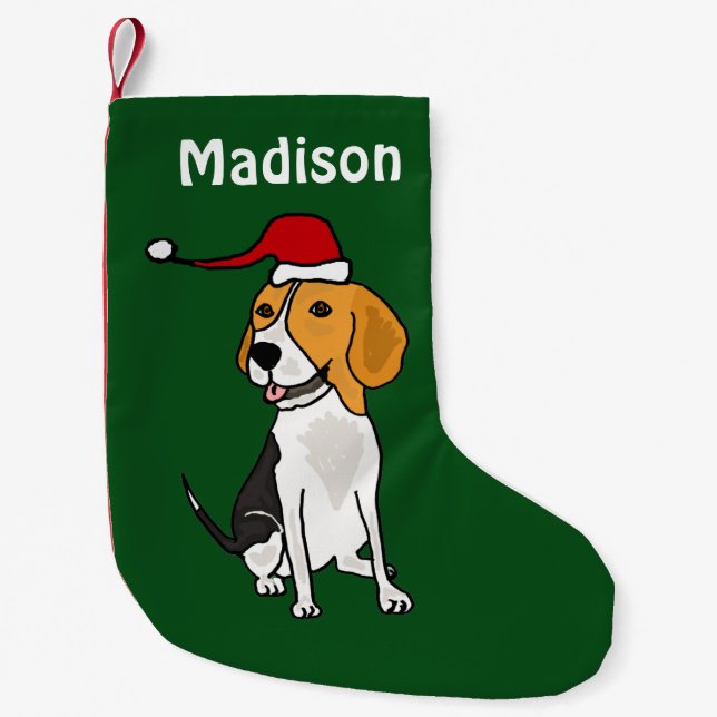 Calcetín Navideño Pequeño Beagle divertido en el almacenamiento del navidad (Anverso)