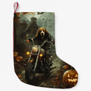 Calcetín Navideño Pequeño Beagle montando motocicleta Halloween espantoso