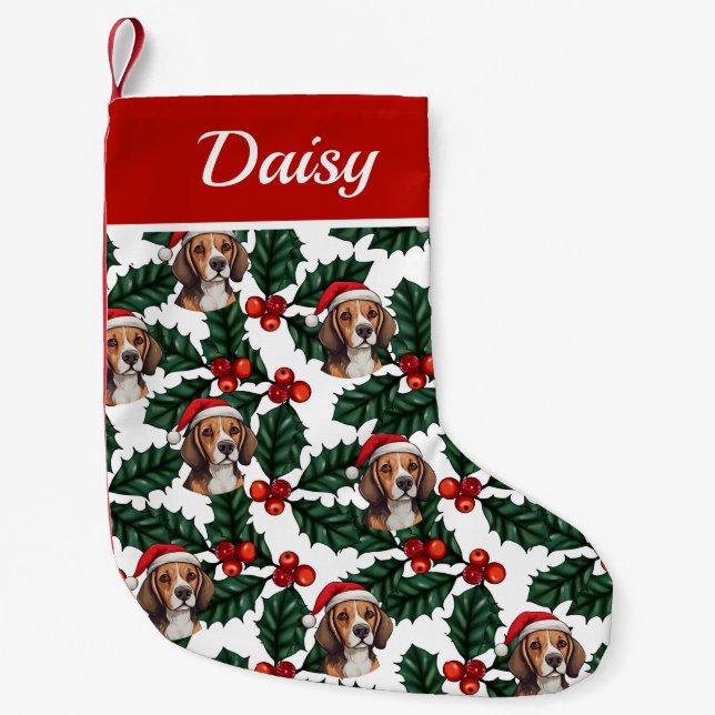 Calcetín Navideño Pequeño Beagles y Holly (Anverso)