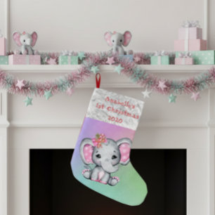 Calcetín Navideño Pequeño Bebé 1 Navidades Elefante Rosa