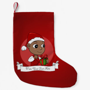 Calcetín Navideño Pequeño Bebé afroamericano con sombrero de Papá Noel