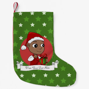 Calcetín Navideño Pequeño Bebé afroamericano con sombrero de Papá Noel