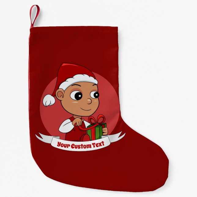 Calcetín Navideño Pequeño Bebé hispano con un personalizado gorra Navidad (Anverso)