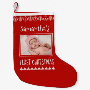 Calcetín Navideño Pequeño Bebé Nombre de Navidad Ornamentos de fotos