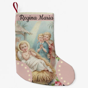 Calcetín Navideño Pequeño Bebé personalizado Jesús en chicas del pesebre