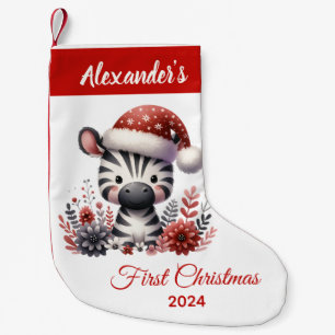 Calcetín Navideño Pequeño Bebé primera Navidad linda cebra personalizada