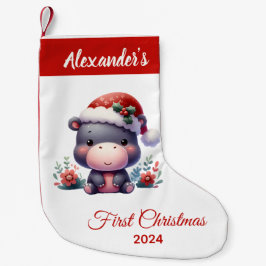 Calcetín Navideño Pequeño Bebé primera Navidad lindo Hippo personalizado