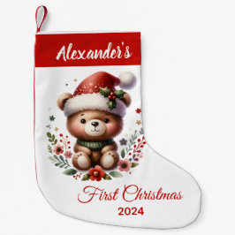 Calcetín Navideño Pequeño Bebé primera Navidad lindo Oso personalizado